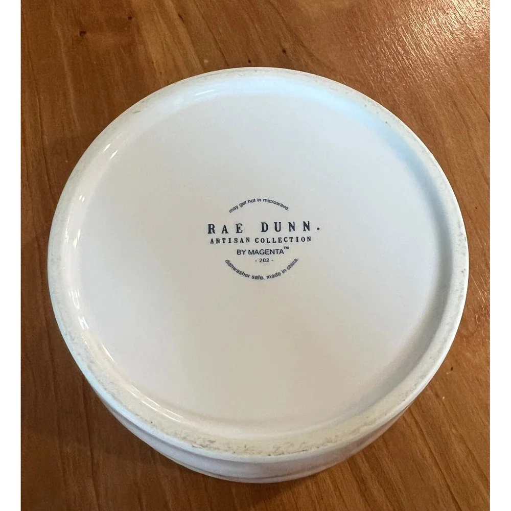 Rae Dunn BARK Ceramic Pet Dog Food Water Bowl White Artisan Collection Magenta